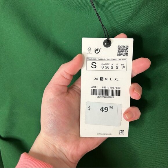 ZARA Draped Off The Shoulder Blouse Top Emerald Green Size Small NWT - Picture 11 of 13